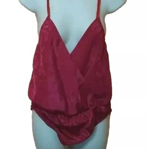 Vtg Shirley Of Hollywood embossed satin Pink Fuchsia Teddy Bodysuit Romper S